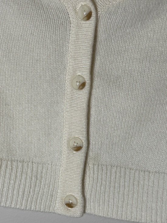 Reformation Millie Cashmere Cream Cropped Off-Shoulder Button Cardigan - Picture 7 of 10